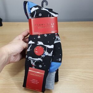 PERRY ELLIS Crew Socks 6-Pack Black Casual Comfort Stretch Smooth Toe Dog